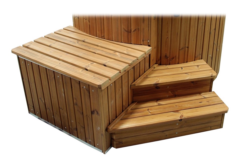 Schodki drewniane skośne ze skrzynią do wanien Ø150/Thermowood